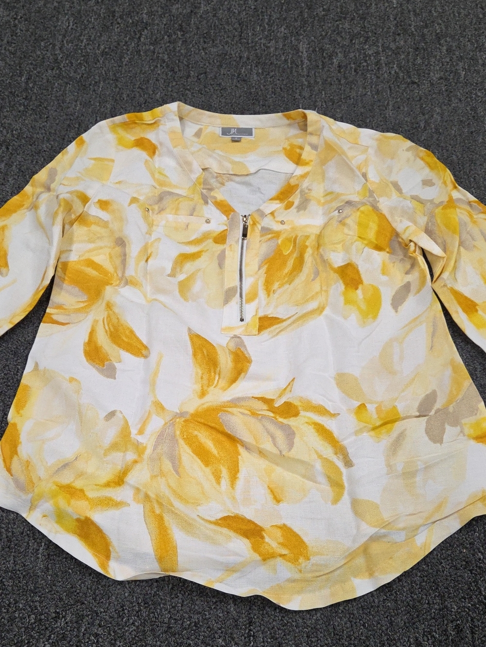 (#4) Women's Yellow Floral Zip-Front Tunic with Scoop Neck